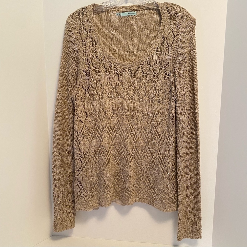 Maurices Champagne & Sequin Chiffon Back Pointelle Long Sleeve Sweater Size XL